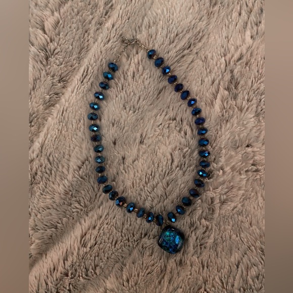 BEAUTIFUL HANDMADE BLUE SAPPHIRE COSTUME JEWELRY NECKLACE   EXCELLENT CONDITION - Picture 4 of 5